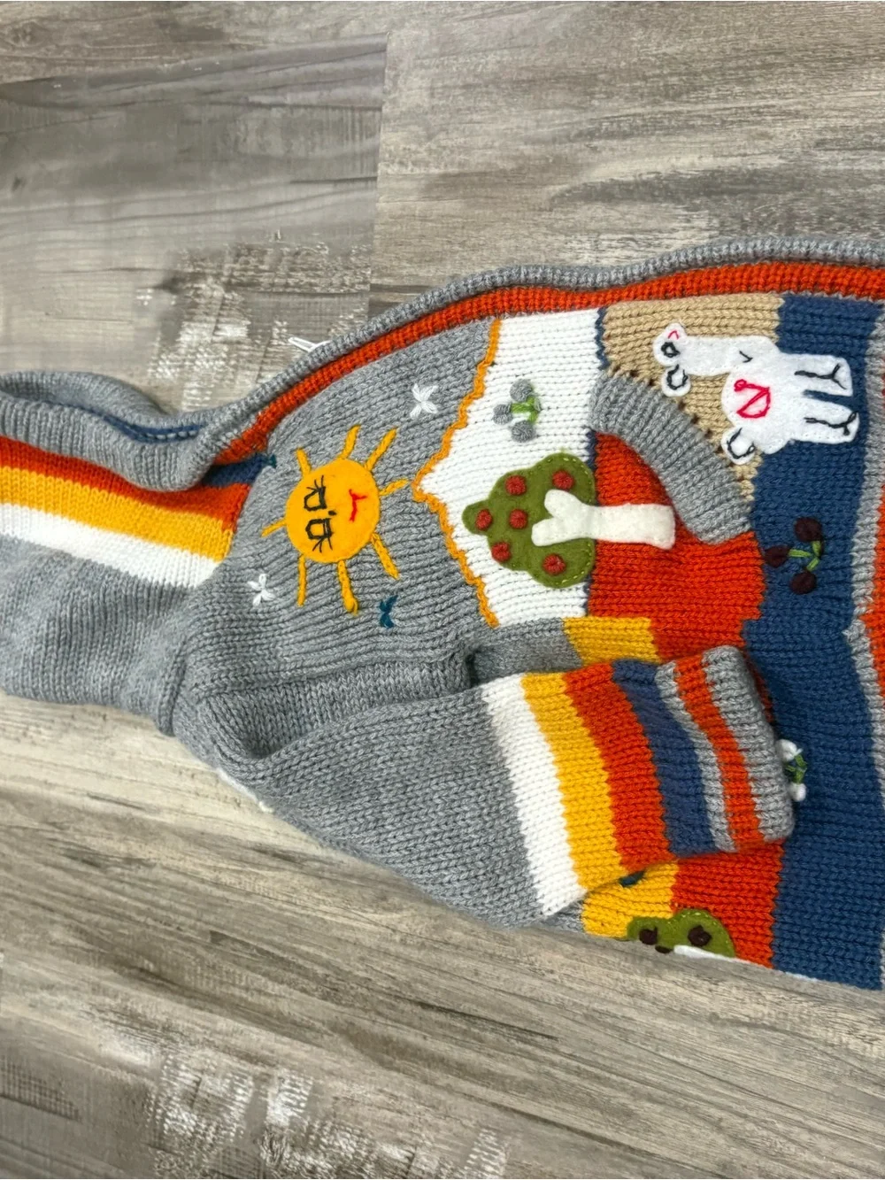 Handmade Peruvian Full Zip Hooded Sweatshirt Farm Animals SZ 2T